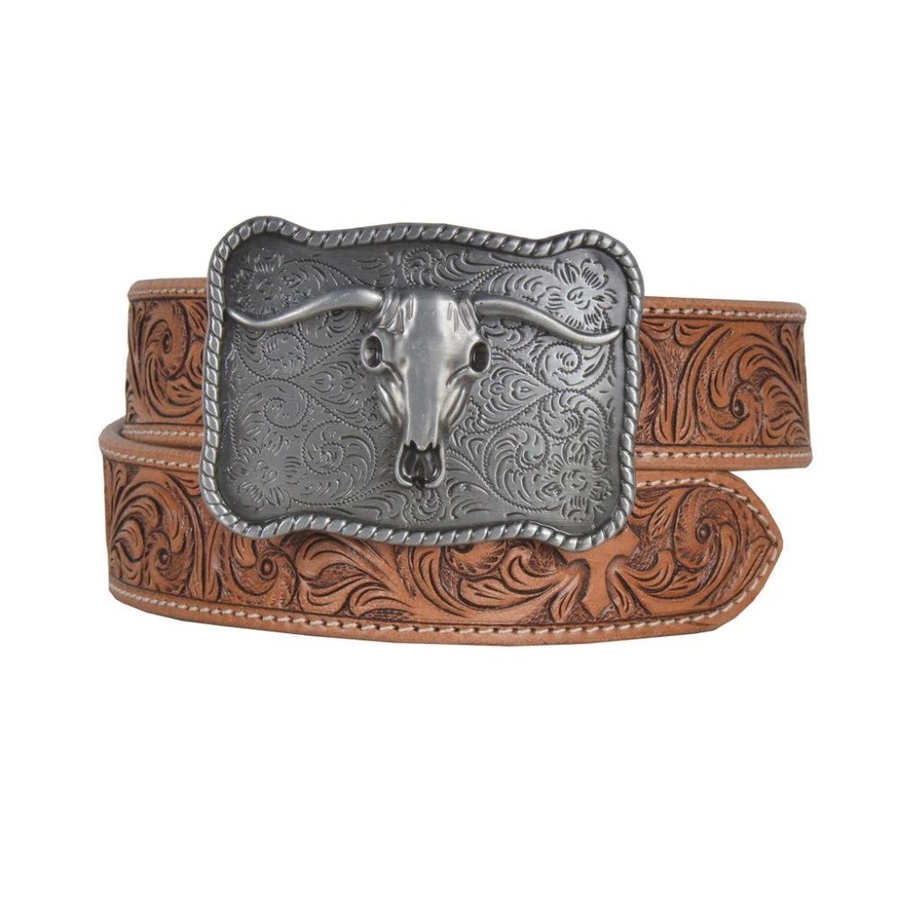 NWT MYRA BAG Leather belt Structured Hand-Tooled with Longhorn Buckle - Picture 1 of 4